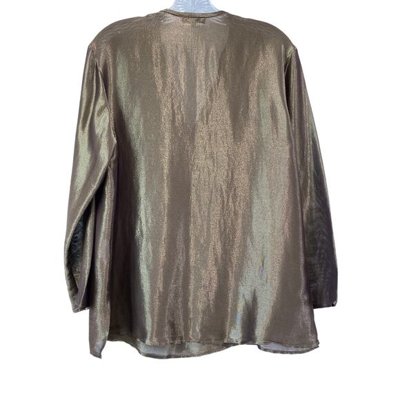 Giorgio Armani Silk Blend Gold Metallic V Neck Popover Top 6 Glamorous Elegant - Picture 8 of 8